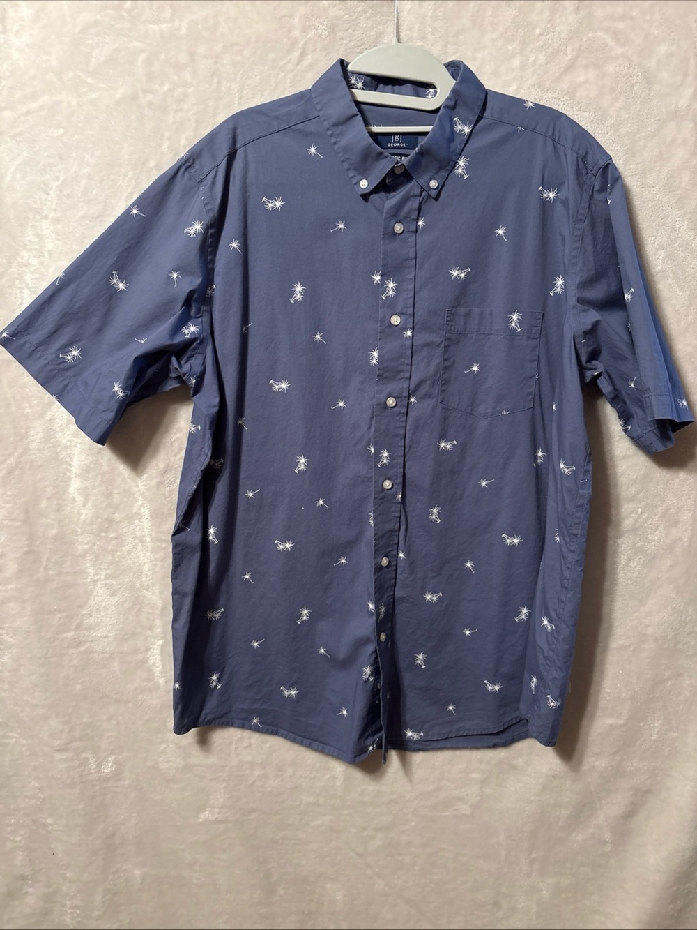 George Blue Short-Sleeve Button-Down with White Tropical Print